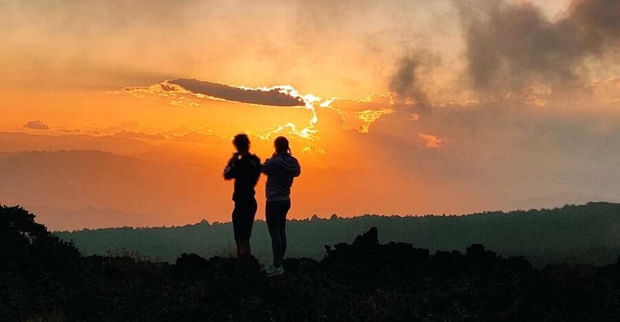 Etna excursions at sunset ancient craters and lava flows - Trecastagni pickup and the van ride up the mountain