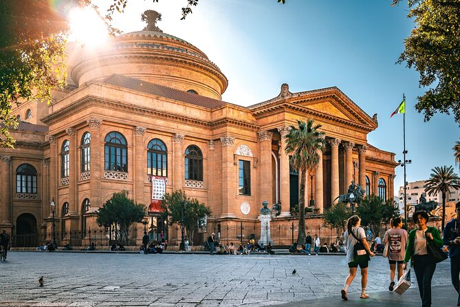 Palermo: Tour Historic Center, Catacombs & Monreale in CruiserCar - Palermo Cathedral and Teatro Massimo: big buildings with different moods