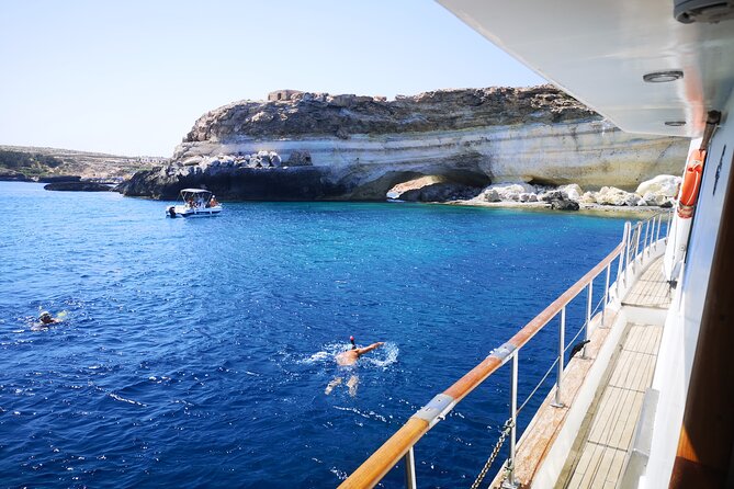 SciatumiaDay boat tour to Lampedusa with typical lunch - Capo Ponente and the Wreck Stop: Steamship Ruins and Falcon Calls